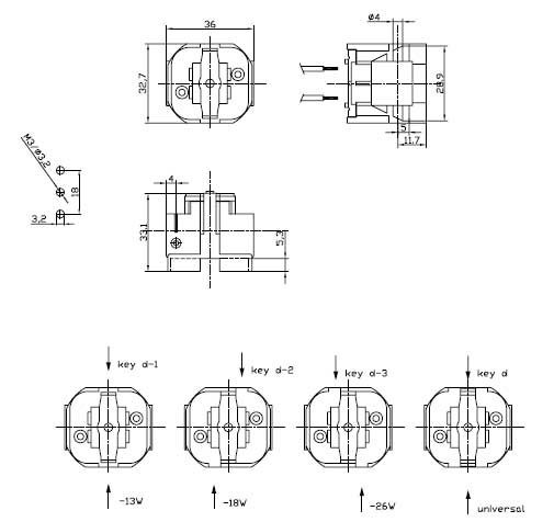 G24d GX24d 2 pin plug in CFL lamp holders Diagram