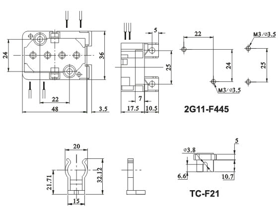 2G11 4 Pin H Tube plug in surface mounted lamp holders Diagram