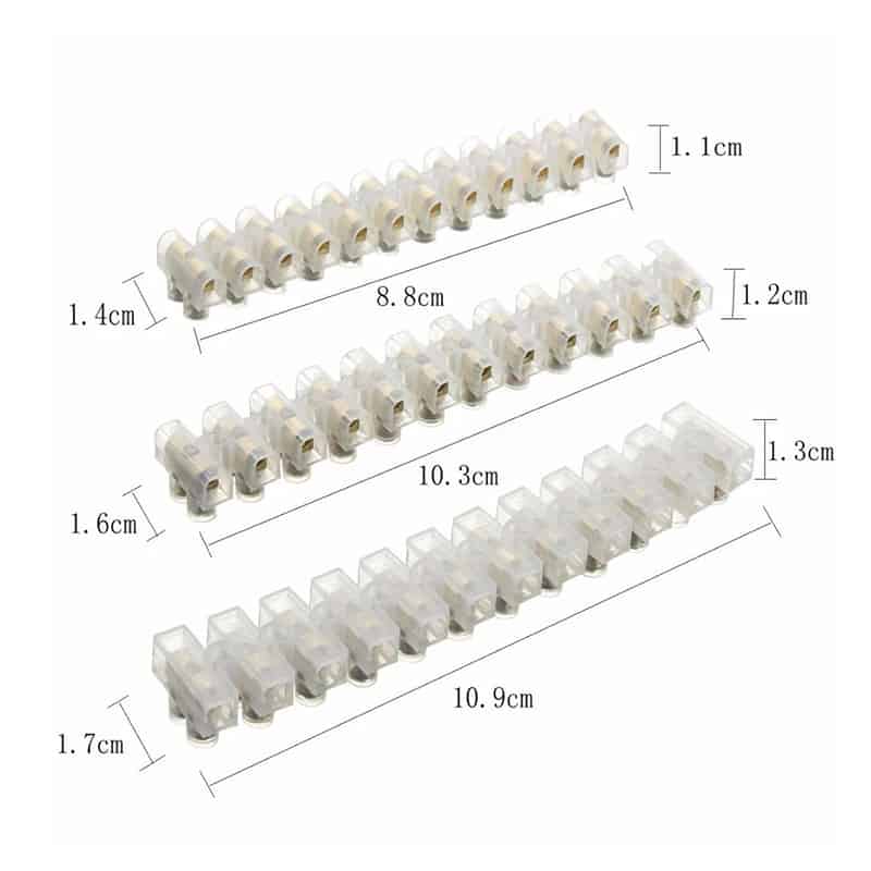 Nylon terminal block wire connector strip size